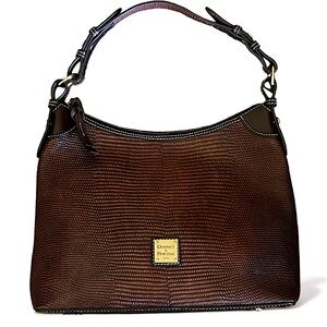 Dooney and Bourke chestnut and brown lizard embossed tmoro leather handbag tote